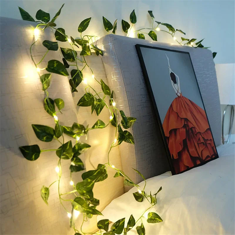 Flower Green Leaf String Lights Artificial Vine battery Powered Christmas Home Decor