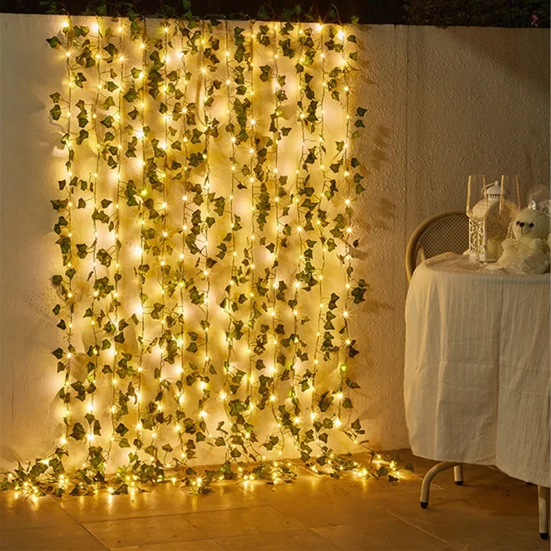 Flower Green Leaf String Lights Artificial Vine battery Powered Christmas Home Decor