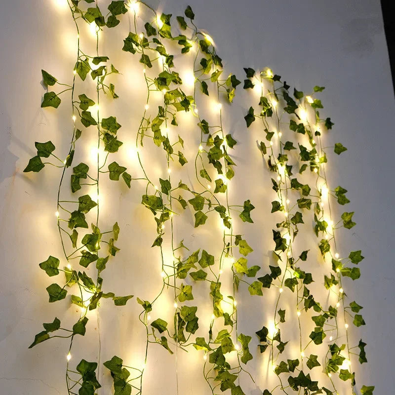 Flower Green Leaf String Lights Artificial Vine battery Powered Christmas Home Decor