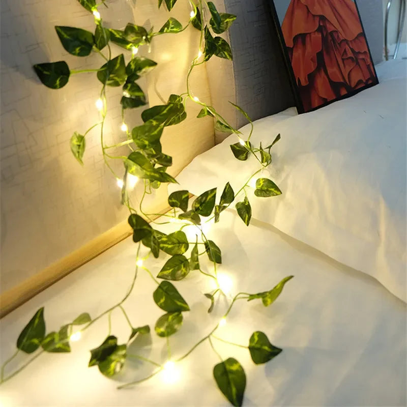 Flower Green Leaf String Lights Artificial Vine battery Powered Christmas Home Decor