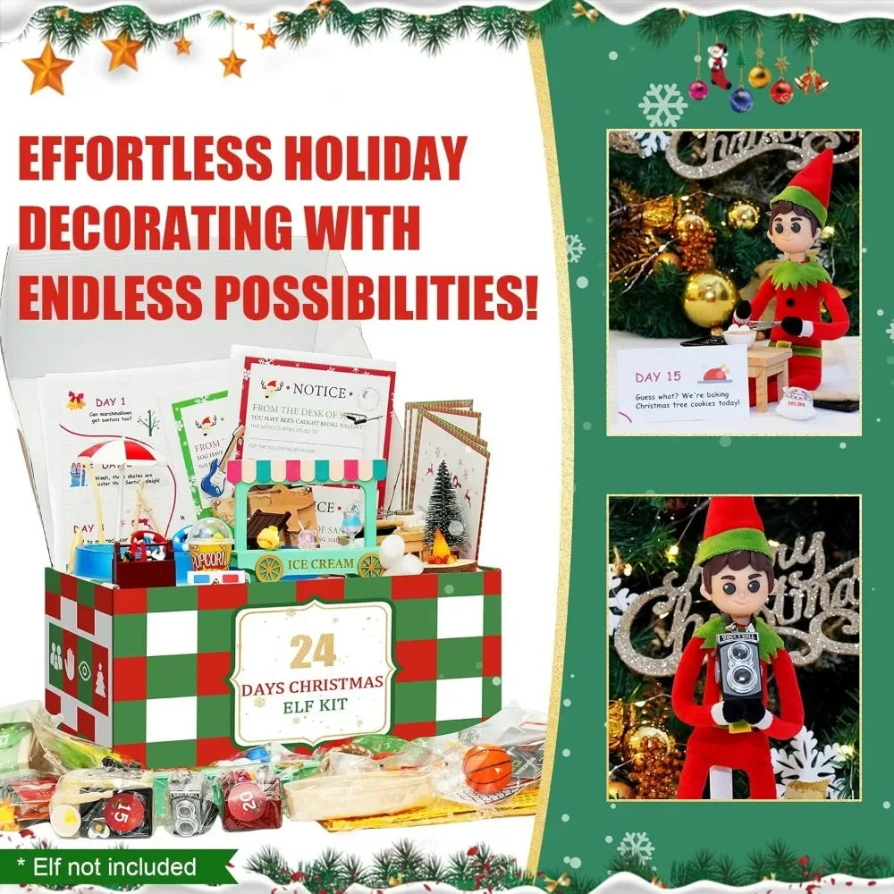 24-Day Christmas Elf Adventure Kit 2024 with 24 Days Christmas Elf Scenes Ideas