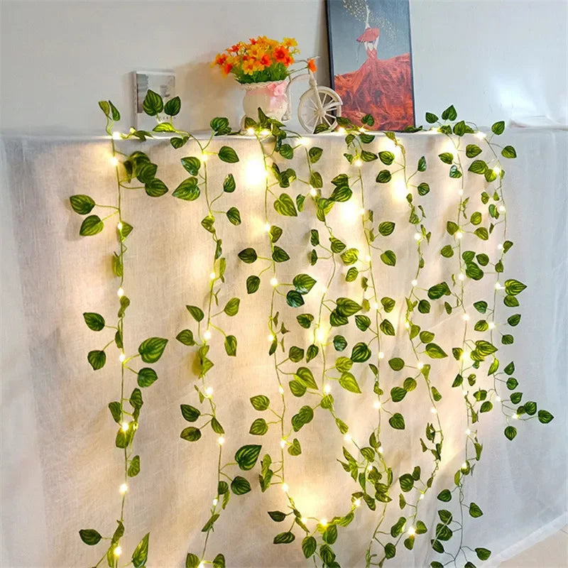 Flower Green Leaf String Lights Artificial Vine battery Powered Christmas Home Decor