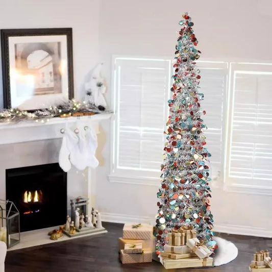 5Ft Artificial Christmas Tree Decorations ,Pencil Xmas Tree for Home  Holiday Decorations (Silver)