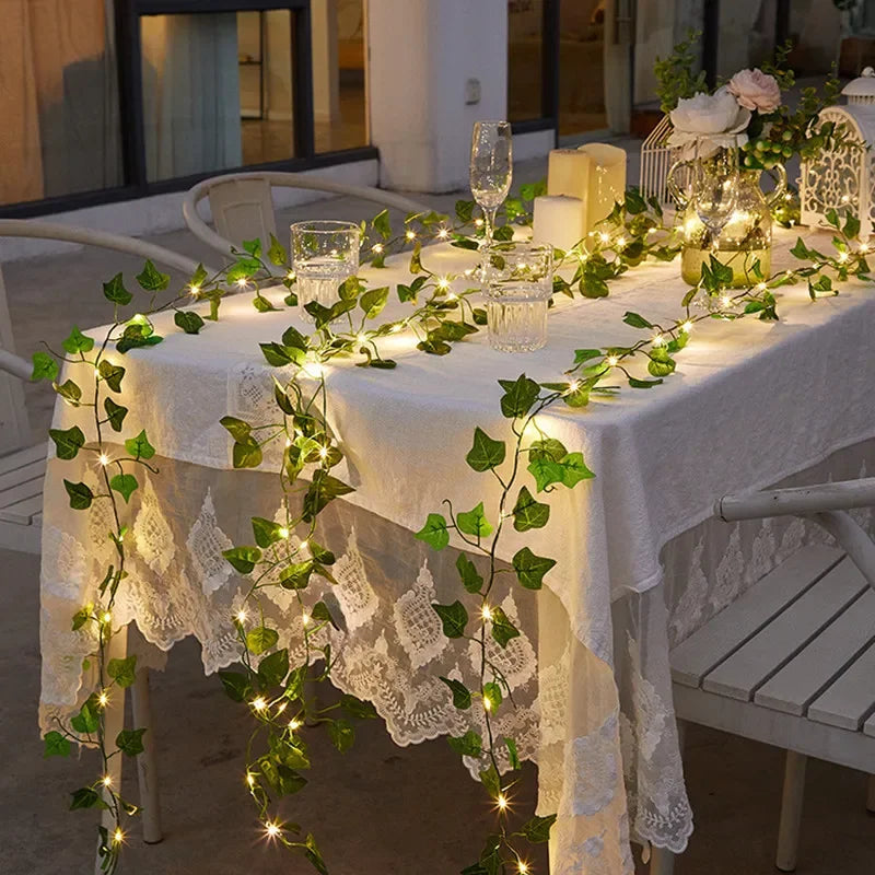 Flower Green Leaf String Lights Artificial Vine battery Powered Christmas Home Decor