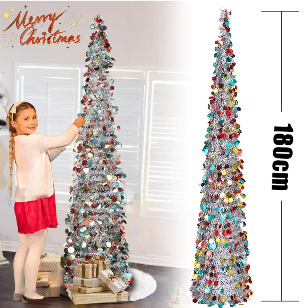 5Ft Artificial Christmas Tree Decorations ,Pencil Xmas Tree for Home  Holiday Decorations (Silver)