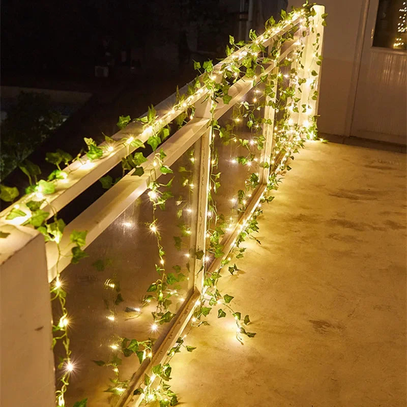 Flower Green Leaf String Lights Artificial Vine battery Powered Christmas Home Decor