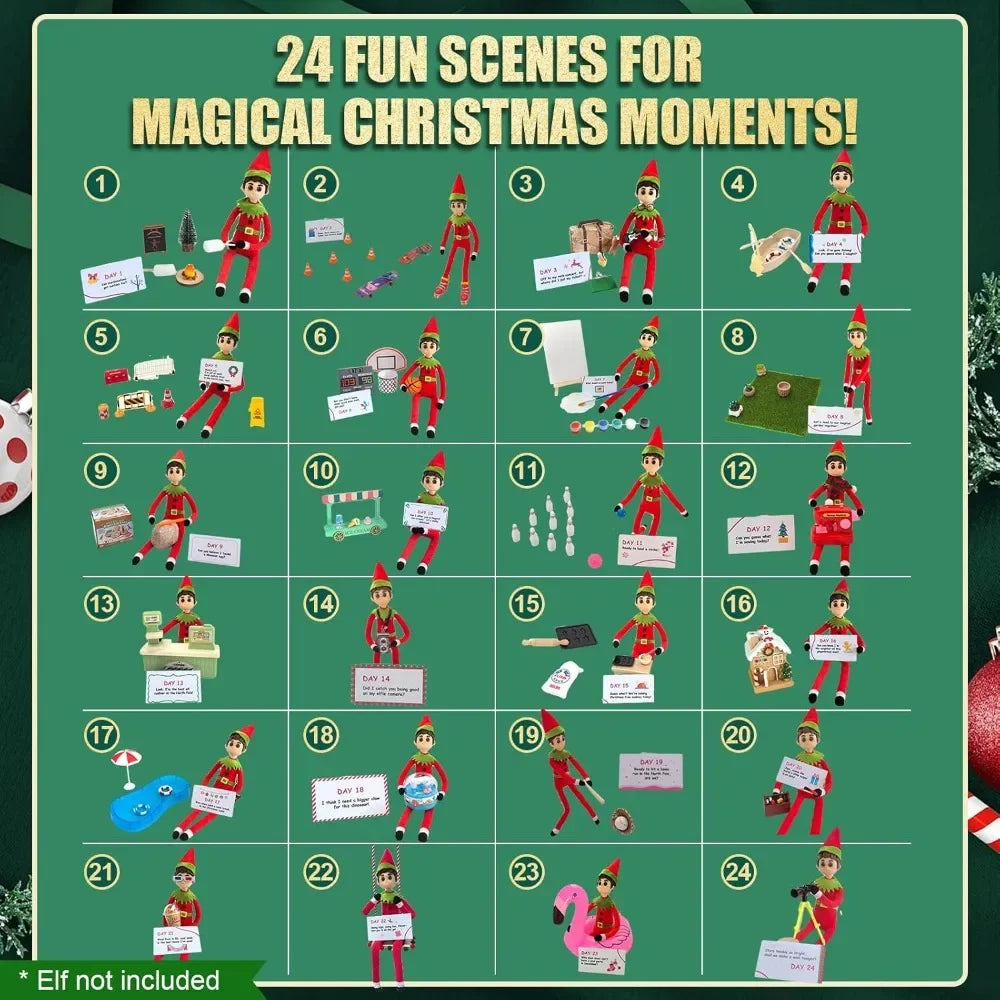 24-Day Christmas Elf Adventure Kit 2024 with 24 Days Christmas Elf Scenes Ideas