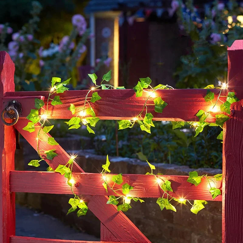 Flower Green Leaf String Lights Artificial Vine battery Powered Christmas Home Decor